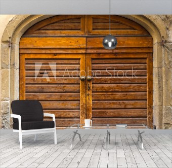 Picture of An old wooden doors element of Italian architecture